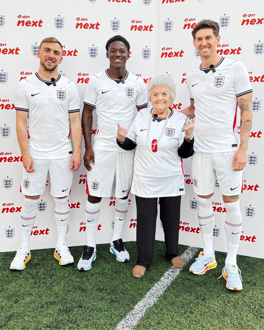 Grime Gran with the England squad at the E.ON Next shoot